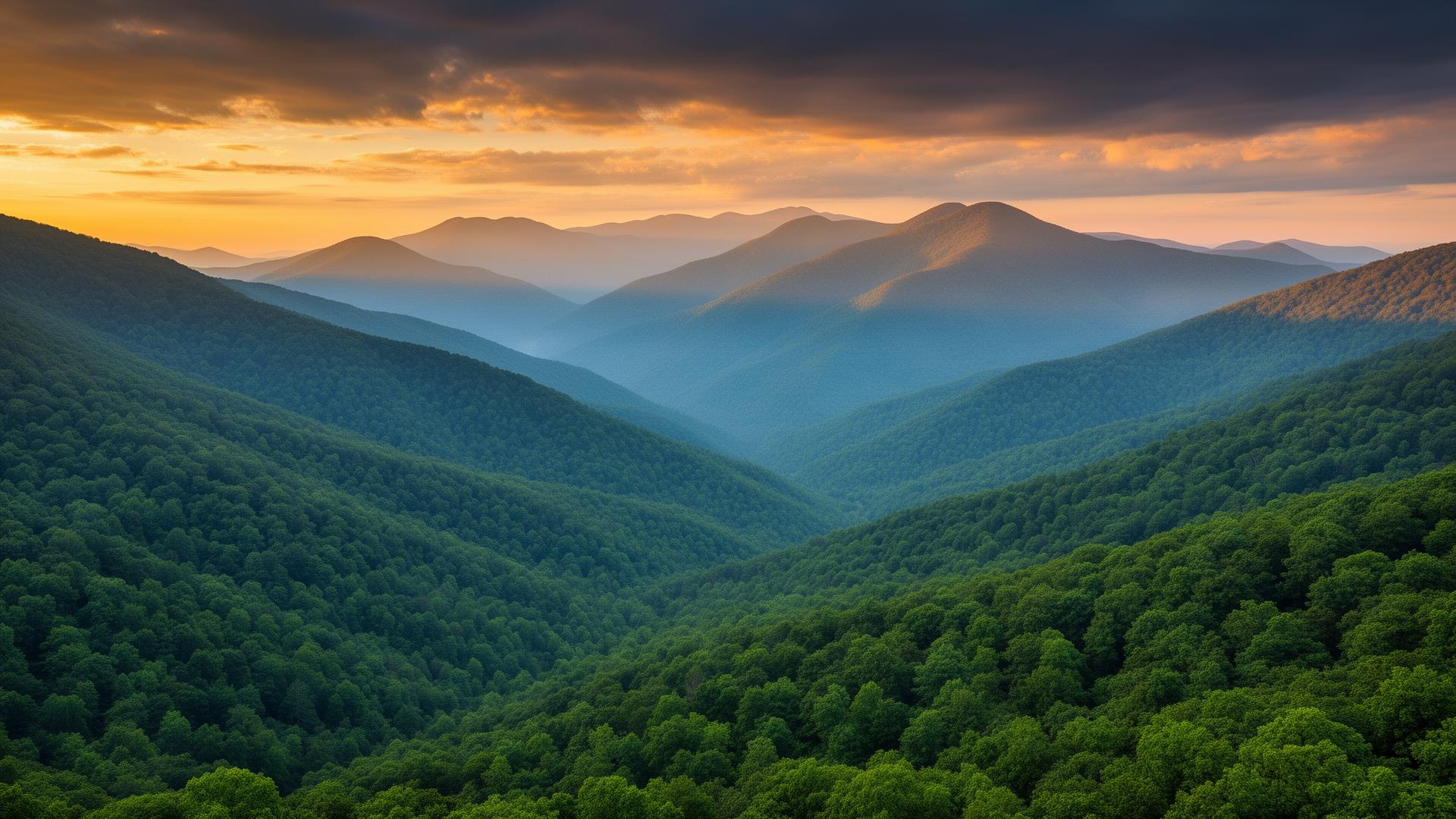 Misty Smoky Mountains at sunrise